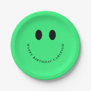 Neon Green Happy Face Custom Papieren Bordje