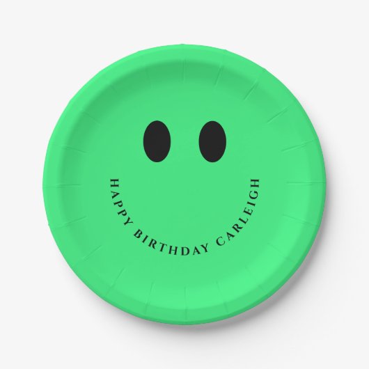 Neon Green Happy Face Custom Papieren Bordje (Voorkant)