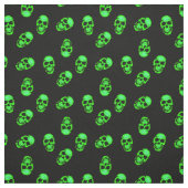 Neon Green Human Skull Pattern op Black Stof (Swatch)