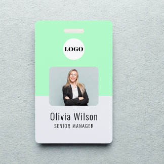 Neon Green ID Custom Business Logo Employee Photo  Badge