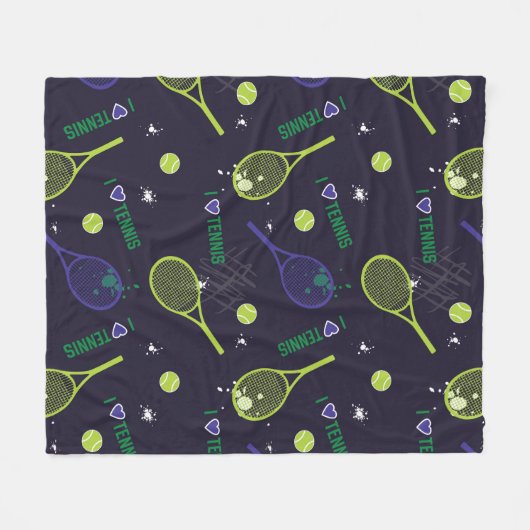 💚 Neon green Ik hou van tennis Fleece Deken (Voorkant (Horizontaal))