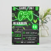 Neon Green Laser Label Gamer Verjaardagsfeestje Kaart (Staand voorkant)