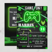 Neon Green Laser Label Gamer Verjaardagsfeestje Kaart (Voorkant / Achterkant)