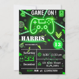 Neon Green Laser Label Gamer Verjaardagsfeestje Kaart