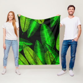 Neon Green Leaves Art. Fleece Deken