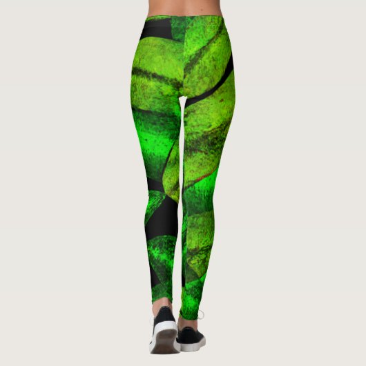 Neon Green Leaves Art. Leggings (Achterkant)