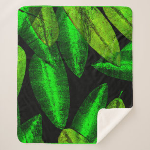 Neon Green Leaves Art. Sherpa Deken
