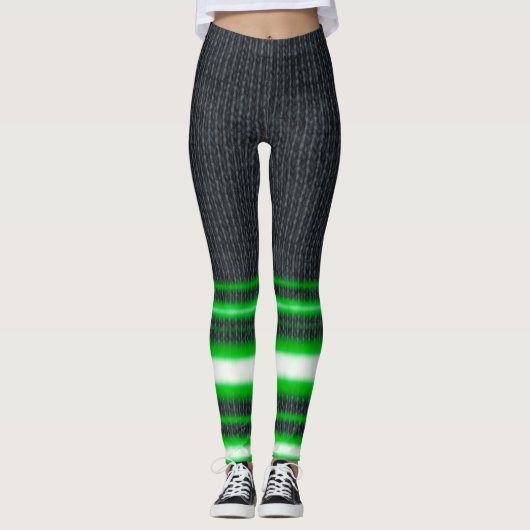 Neon Green Leg Stripes Spandex Leggings (Voorkant)