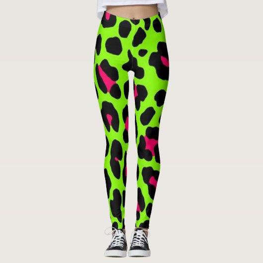 Neon Green Leopard Print Leggings (Voorkant)