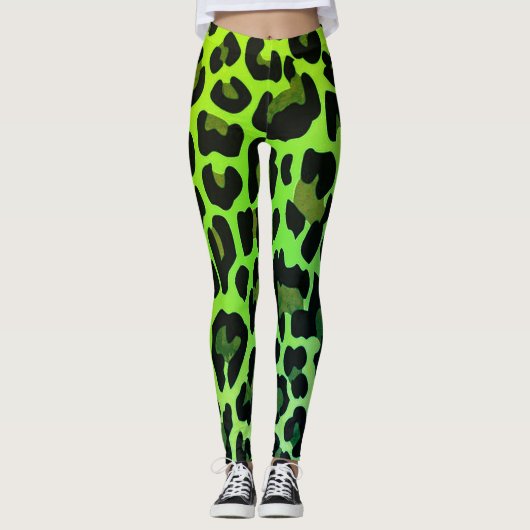 Neon Green Leopard print Leggings (Voorkant)