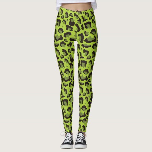 Neon Green Leopard Print Leggings (Voorkant)