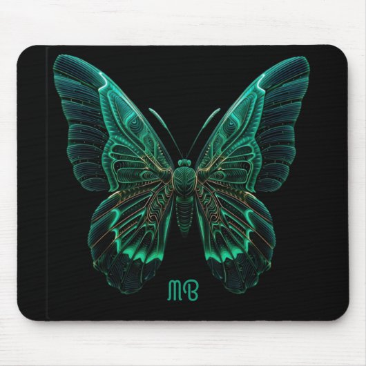 Neon Green Luminescent Butterfly Art Muismat (Voorkant)