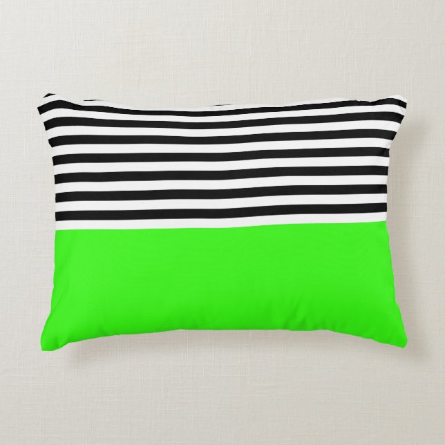 Neon Green met zwarte en witte strepen Accent Kussen (Voorkant)