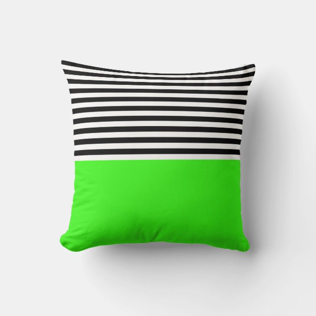 Neon Green met zwarte en witte strepen Kussen (Voorkant)