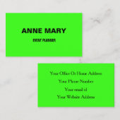 Neon Green Modern Professional Event Manager Cool Visitekaartje (Voorkant / Achterkant)