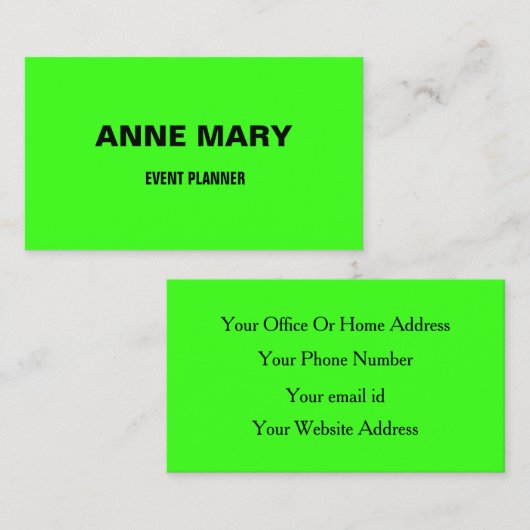 Neon Green Modern Professional Event Manager Cool Visitekaartje (Voorkant / Achterkant)