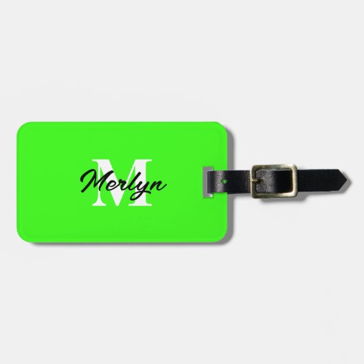 Neon Green Monogram Initiaal Aangepaste naam helde Bagagelabel (Voorkant horizontaal)