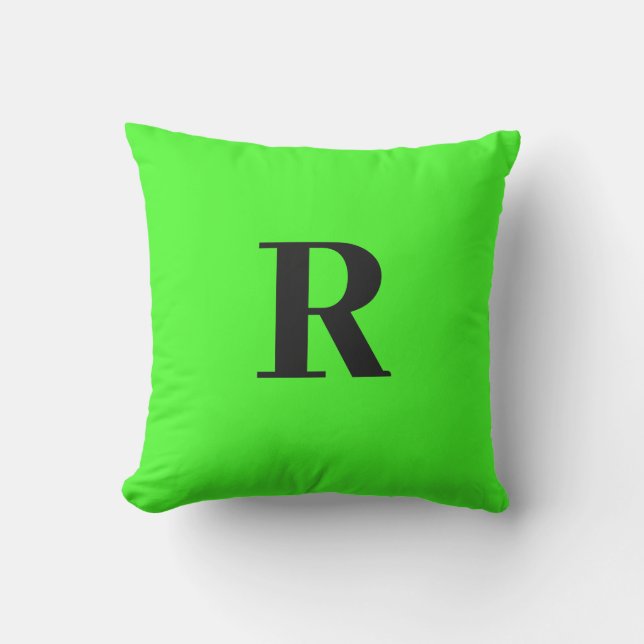 Neon Green Monogram Initiaal Eenvoudig, modern Buitenkussen (Voorkant)