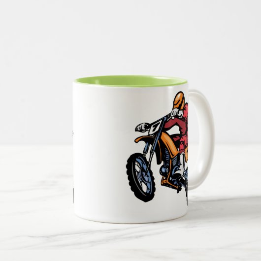 Neon Green Motocross Tweekleurige Koffiemok (Voorkant rechts)