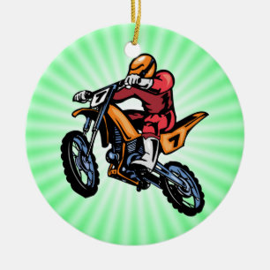 Neon Green Motorcross Keramisch Ornament