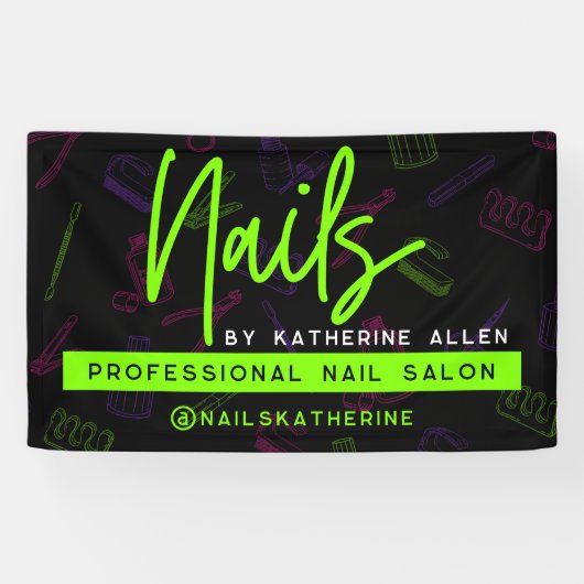 Neon Green Nails Nail Salon Sign Spandoek (Horizontaal)