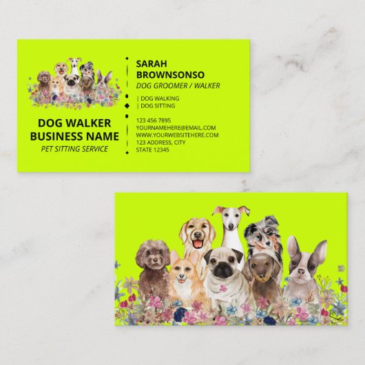 Neon Green Online Hond Wandelen Service Boutique H Visitekaartje (Voorkant / Achterkant)