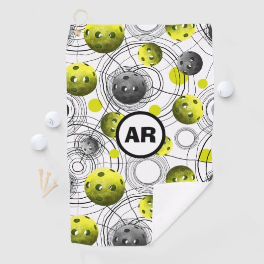 Neon Green Pickleballen Initialen Sweat Towel Golfhanddoek (Insitu)