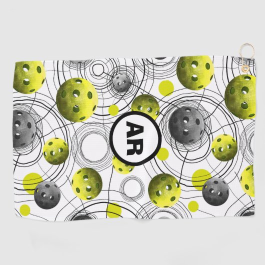 Neon Green Pickleballen Initialen Sweat Towel Golfhanddoek (Horizontaal)