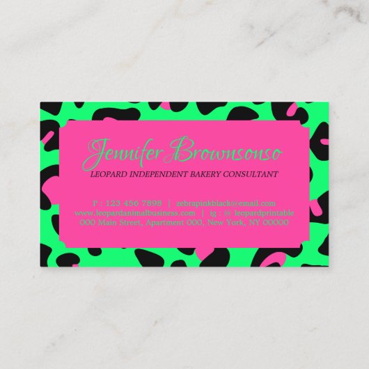 Neon Green Pink Leopard Visitekaartje (Achterkant)
