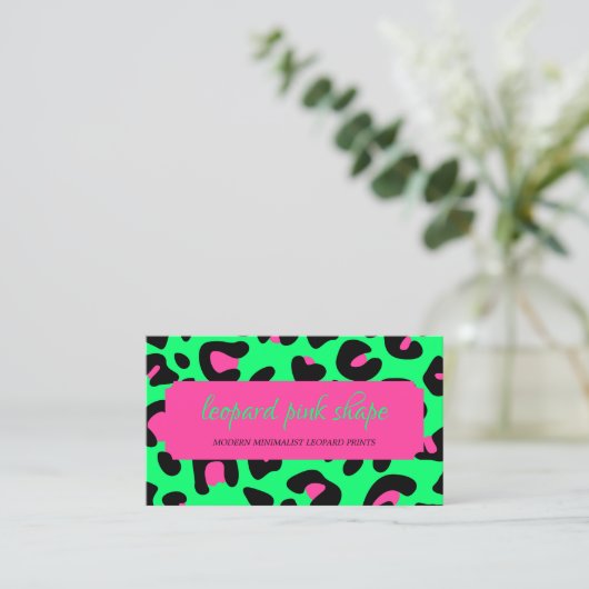 Neon Green Pink Leopard Visitekaartje (Staand voorkant)