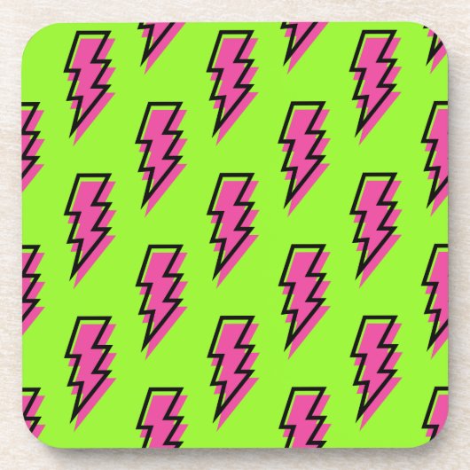 Neon Green & Pink Lightning Bolt Pattern (80/90) Bier Onderzetter (Voorkant)