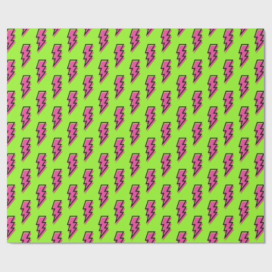 Neon Green & Pink Lightning Bolt Pattern (80/90) Cadeaupapier (Vlak)