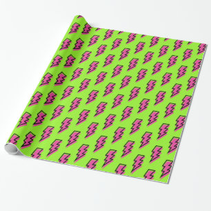 Neon Green & Pink Lightning Bolt Pattern (80/90) Cadeaupapier