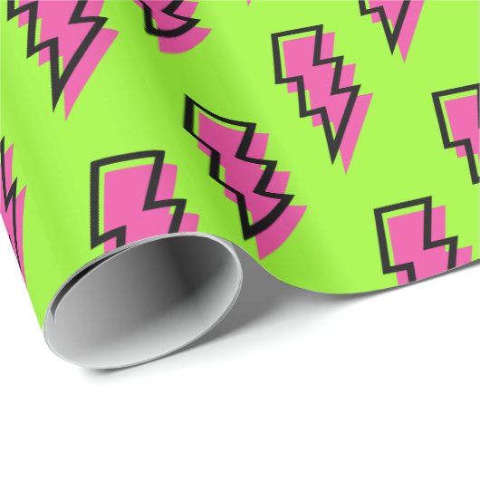 Neon Green & Pink Lightning Bolt Pattern (80/90) Cadeaupapier (Rol Hoek)