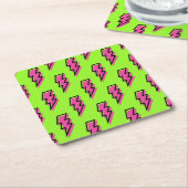 Neon Green & Pink Lightning Bolt Pattern (80/90) Kartonnen Onderzetters (Schuin)