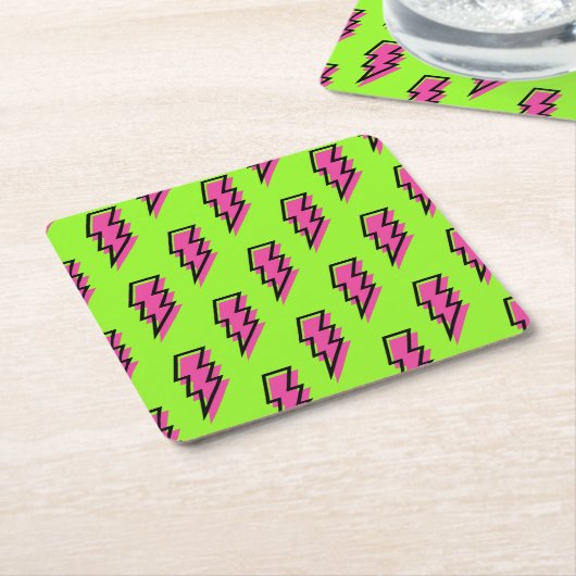 Neon Green & Pink Lightning Bolt Pattern (80/90) Kartonnen Onderzetters (Schuin)