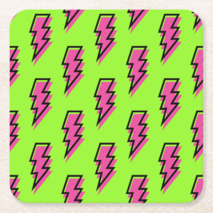 Neon Green & Pink Lightning Bolt Pattern (80/90) Kartonnen Onderzetters