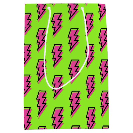Neon Green & Pink Lightning Bolt Pattern (80/90) Medium Cadeauzakje (Voorkant)