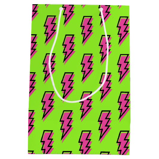 Neon Green & Pink Lightning Bolt Pattern (80/90) Medium Cadeauzakje (Achterkant)