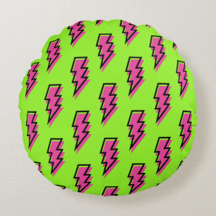 Neon Green & Pink Lightning Bolt Pattern (80/90) Rond Kussen