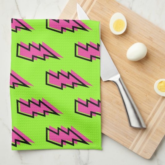 Neon Green & Pink Lightning Bolt Pattern (80/90) Theedoek (Quarter Fold)