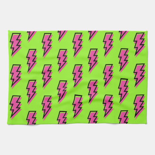 Neon Green & Pink Lightning Bolt Pattern (80/90) Theedoek (Horizontaal)