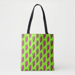 Neon Green & Pink Lightning Bolt Pattern (80/90) Tote Bag