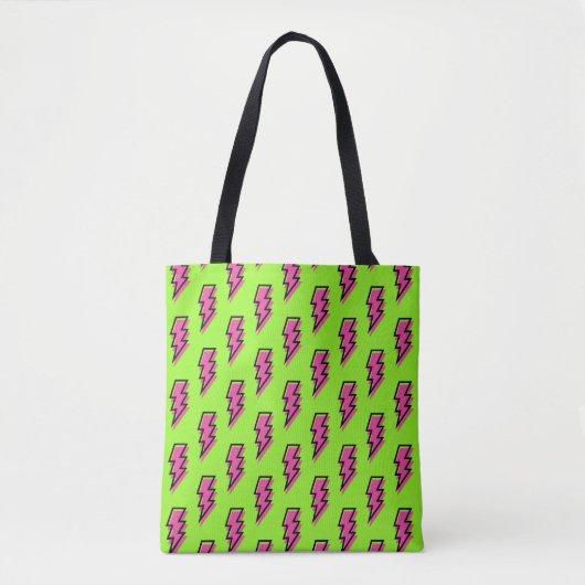 Neon Green & Pink Lightning Bolt Pattern (80/90) Tote Bag (Voorkant)
