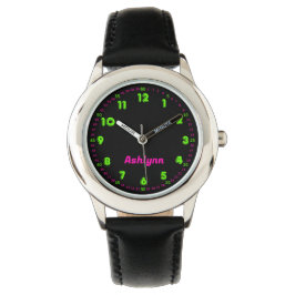 Neon Green & Pink Time-Teaching Kids Learning  Horloge