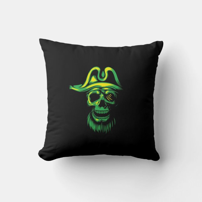 Neon Green Pirate Skull Kussen (Voorkant)