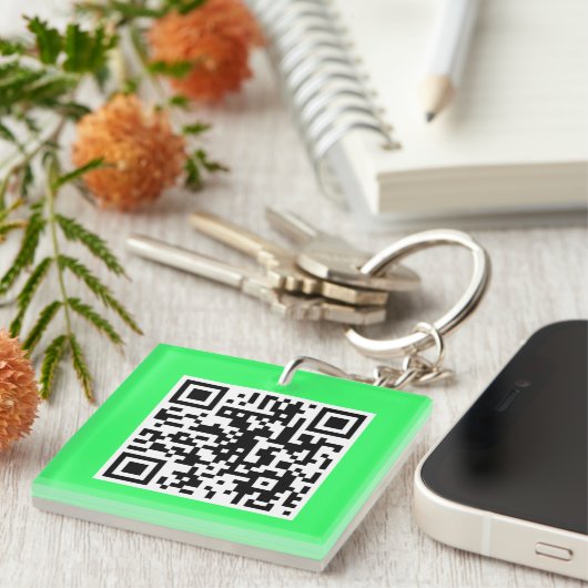 Neon Green QR CODE Aangepast Sleutelhanger (Voorkant Rechts)