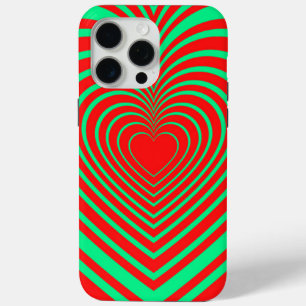 Neon Green Red Hypnotic Heart Love Patroon iPhone 15 Pro Max Hoesje