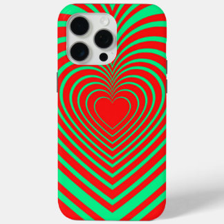 Neon Green Red Hypnotic Heart Love Patroon iPhone 15 Pro Max Hoesje