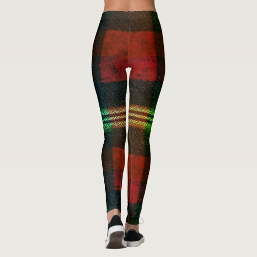 Neon Green Red Plaid Buffalo Grunge Leggings (Achterkant)